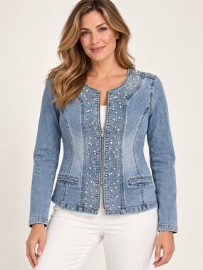 Embellished Light Blue Denim Jacket by Melanie Lyne